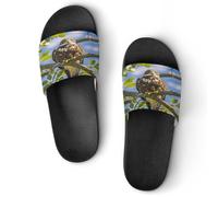 JTREWBV Pantoufles d'été pour femme et homme - Imprimé hibou - PVC - Chaussons de douche - Sandales de salle de bain - Antidérapantes - Faciles à nettoyer, Style Noir, 11.5 UK Men/ 6 UK Women Wide
