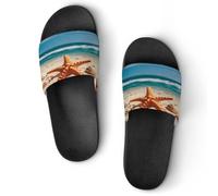 JTREWBV Pantoufles d'été pour femmes et hommes - Belle plage - Imprimé paysage marin - PVC - Pantoufles de douche - Sandales de salle de bain - Antidérapantes - Faciles à nettoyer, Style Noir, 44 EU