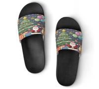 JTREWBV Pantoufles d'été pour femmes et hommes - Cadeaux de Noël - Impression PVC - Pantoufles de douche - Sandales de salle de bain - Antidérapantes - Faciles à nettoyer, Style Noir, 11.5 UK Men/ 8