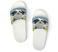 JTREWBV Pantoufles d'été pour femmes et hommes - Imprimé chien au soleil - PVC - Chaussons d'intérieur - Chaussures de douche - Sandales de salle de bain - Antidérapantes - Faciles à nettoyer, Style