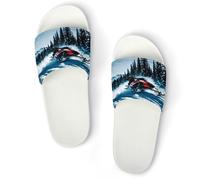 JTREWBV Pantoufles d'été pour femmes et hommes - Imprimé motoneige - PVC - Chaussons d'intérieur - Chaussures de douche - Sandales de salle de bain - Antidérapantes - Faciles à nettoyer, Style blanc