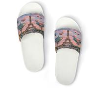 JTREWBV Pantoufles d'été pour femmes et hommes romantiques Paris Tour Eiffel imprimé PVC Maison Pantoufles Chaussures de douche Sandales de salle de bain Antidérapantes Facile à nettoyer, Style blanc