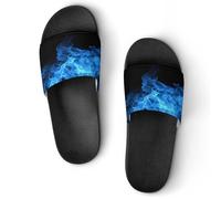 JTREWBV Pantoufles d'été pour homme et femme - En PVC - Motif flamme bleue - Antidérapantes - Faciles à nettoyer, Style Noir, 11.5 UK Men/ 7 UK Women Wide