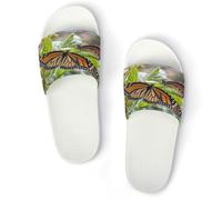 JTREWBV Pantoufles d'été pour homme et femme - Imprimé papillons monarques - PVC - Chaussons de douche - Sandales de salle de bain - Antidérapantes - Faciles à nettoyer, Style blanc, 11.5 UK Men/ 9 UK