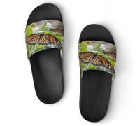 JTREWBV Pantoufles d'été pour homme et femme - Imprimé papillons monarques - PVC - Chaussons de douche - Sandales de salle de bain - Antidérapantes - Faciles à nettoyer, Style Noir, 44 EU