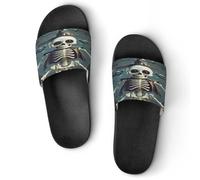 JTREWBV Pantoufles d'été pour homme et femme - Imprimé squelette d'Halloween - En PVC - Antidérapantes - Faciles à nettoyer, Style Noir, 11.5 UK Men/ 10 UK Women Wide