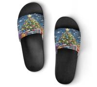 JTREWBV Pantoufles d'été pour homme et femme - Motif sapin de Noël - En PVC - Antidérapantes - Faciles à nettoyer, Style Noir, 11.5 UK Men/ 6.5 UK Women Wide
