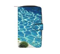 JTREWBV Portefeuille en cuir PU, bleu aqua piscine imprimé eau portefeuille portefeuille fermeture éclair, porte-cartes de crédit, portefeuille de voyage, pochette pour femme avec fenêtre