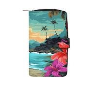 JTREWBV Portefeuille en cuir PU, portefeuille imprimé Hello Hawaï, porte-cartes de crédit, portefeuille de voyage, pochette pour femme avec fenêtre d'identification, Hello Hawaii, 19.7x11x3.5cm,