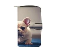 JTREWBV Portefeuille en cuir synthétique, imprimé bouledogue français, portefeuille à fermeture éclair, porte-cartes de crédit, portefeuille de voyage, pochette pour femme avec fenêtre