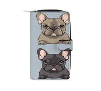 JTREWBV Portefeuille en cuir synthétique, imprimé bouledogue français, portefeuille à fermeture éclair, porte-cartes de crédit, portefeuille de voyage, pochette pour femme avec fenêtre