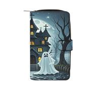 JTREWBV Portefeuille en cuir synthétique, imprimé manoir hanté foncé avec fermeture éclair, porte-cartes de crédit, portefeuille de voyage, pochette pour femme avec fenêtre d'identification, Manoir