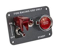 Jtron commutateur de voiture de course 12V 20A Interrupteur à bascule et 50 A Interrupteur d'allumage Panneau Panneau en fibre de carbone indicateur rouge avec fils, Vis