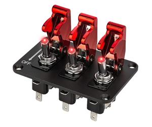 Jtron Panneau d'interrupteur à bascule 3 Gang, 12V 20A, Voyant LED Rouge avec Cache de Protection, Tableau de Commutation Étanche pour Voiture, Camion, Bateau, Caravane et Véhicules