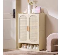 JTSMJQIE Armoire de rangement à chaussures en bambou, 7 niveaux avec 2 portes en rotin, étagère à chaussures simple d'intérieur de location, meuble à chaussures multicouche résistant à la poussière