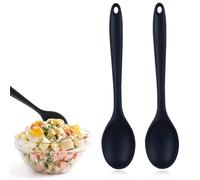 JTUYPT 2 Pcs Cuillères de Cuisine en Silicone, Lot de 2 CuillèRe Service sans BPA, RéSistant à La Chaleur Perfectes pour MéLanger et Servir (Noires)
