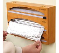 JTWEB Distributeur Film Alimentaire, Distributeur Papier Aluminium en 100% Bambou Réutilisable,Distributeur D'Organisateur de Film de Préservation pour Tiroir De Cuisine Familiale(3 Emplacement)