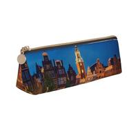 JTXSFYZPB Amsterdam Night View - Trousse à crayons portable en cuir avec fermeture éclair pour enfants, filles, garçons, femmes, hommes, blanc, Taille unique, Organiseur d'emballage