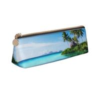 JTXSFYZPB Belle île dans la mer - Trousse à crayons portable en cuir avec fermeture éclair pour enfants, filles, garçons, femmes, hommes, blanc, Taille unique, Organiseur d'emballage