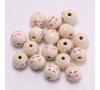 JTZYM 100 pièces 20mm Sourire Visage Perles en Bois Naturel, Perles en Bois à Motif d'expression Ronde pour l'artisanat de Bricolage, Bijoux, Bracelet, Collier