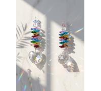 Ju7cer 2 pcs Pendentif boule cristal arc-en-ciel cœur - Ornement en perle colorée en forme de prisme en forme de cœur, décoration de fenêtre pour mariages, indispensable de Noël