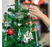 Ju7cer Lot de 26 décorations de sapin de Noël en cristal, pendentifs en forme de flocons de neige et de colonnes de glace en acrylique, décorations de fête d'hiver pour sapin de Noël intérieur/extérie