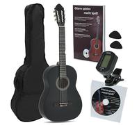 Juan Miguel Navarrez guitare de concert, guitare classique, 4/4 noir, Starter Set (incl. housse, médiators, livre avec CD, accordeur)