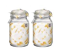 JUANIO Lot de 2 bocaux hermétiques à bouchon mécanique, bocal pot de conservation, jarre en verre, capacité 2 L - Diamètre 12.5 x Hauteur 21.6 cm
