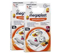 JUANIO Lot de 2 Paquet de 16 pansements imprimés Emoji pour Enfants, pansements Effet Tatouage pour Enfants - Tailles : 6 cm x 2 cm (10 unités) / 7 cm x 3,8 cm(6 unités)