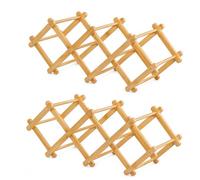 JUANIO Lot de 2 Porte-Bouteilles Pliable, Range-Bouteilles, Support à vin Extensible, Casier à Bouteilles en Bambou Naturel - Longueur 54 x Profondeur 15 x Hauteur 21 cm