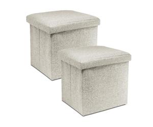 JUANIO Lot de 2 Pouf Coffre de Rangement Pliable carré, Tabouret Cube Pliant avec Couvercle Amovible, Repose-Pieds en Polyester Coloris crème - Longueur 38 x Profondeur 38 x Hauteur 38 cm