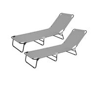JUANIO Lot de 2 Transat Chaise Longue Pliante réglable Coloris Gris Clair- Longueur 185 x Profondeur 53 x Hauteur 24/82,5 cm