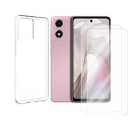 JUANIO Lot de 2 Verre trempé + Coque de Protection Compatible avec Motorola Moto E14 4G 6,56"/Motorola Moto G04S 4G/Motorola Moto G04 4G/Motorola Moto G24 4G Coque Souple Silicone Transparente