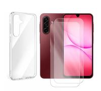 JUANIO Lot de 2 Verre trempé + Coque de protection Compatible avec Samsung Galaxy A17 4G SM-A175F 6.7" / Samsung Galaxy A17 5G SM-A176B 6.7" Coque souple silicone transparente
