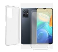 JUANIO Lot de 2 Verre trempé + Coque de Protection pour Vivo Y55 5G 6.58" V2127 V2154 Coque Souple Silicone Transparente