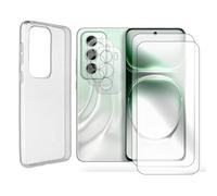 JUANIO Lot de 2 Verre Trempé écran Protecteur Compatible avec Oppo Reno 12 5G écran 6.7" CPH2625 + Coque Transparente Silicone + Lot de 2 Verre Trempé Caméra Arrière