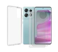JUANIO Lot de 2 Verre trempé incurvé + Coque de Protection Compatible avec Motorola Edge 50 Pro 5G 6,7" Coque Souple Silicone Transparente