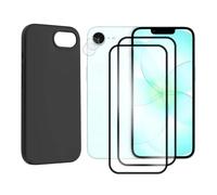 JUANIO Lot de 2 Verre Trempé Protection Ecran Compatible avec iPhone 17e 6.1" + Coque Noir Silicone Souple + Lot de 2 Verre Trempé Caméra Arrière