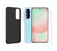 JUANIO Lot de 2 Verre Trempé Protection Ecran Compatible avec Samsung Galaxy A36 5G / Samsung Galaxy A56 5G + Coque Noir Silicone Souple + Lot de 2 Verre Trempé Caméra Arrière