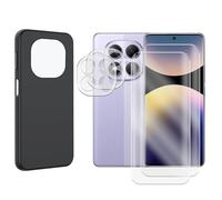 JUANIO Lot de 2 Verre Trempé Protection Ecran Compatible avec Xiaomi Redmi Note 14 Pro 4G 6.67" 24116RACCG+ Coque Noir Silicone Souple + Lot de 2 Verre Trempé Caméra Arrière