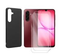 JUANIO Lot de 2 Verre trempé Protection Ecran + Coque de protection Compatible avec Samsung Galaxy A17 4G SM-A175F 6.7" / Samsung Galaxy A17 5G SM-A176B 6.7" Coque souple silicone Noir