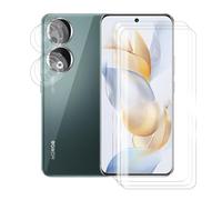 JUANIO Lot de 3 Verre trempé Film de Protection écran incurvé pour Honor 90 5G et Lot de 3 Verre Trempé Caméra Arrière Protecteur