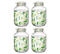 JUANIO Lot de 4 bocaux hermétiques à bouchon mécanique, bocal pot de conservation, jarre en verre, capacité 5 L - Diamètre 17.5 x Hauteur 27.9 cm