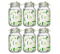 JUANIO Lot de 6 bocaux hermétiques à bouchon mécanique, bocal pot de conservation, jarre en verre, capacité 3 L - Diamètre 14 x Hauteur 24.2 cm