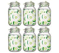 JUANIO Lot de 6 bocaux hermétiques à bouchon mécanique, bocal pot de conservation, jarre en verre, capacité 4 L - Diamètre 16 x Hauteur 27.9 cm