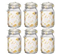 JUANIO Lot de 6 bocaux hermétiques à bouchon mécanique, bocal pot de conservation, jarre en verre, capacité 2 L - Diamètre 12.5 x Hauteur 21.6 cm