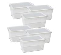 Lot de 6 boîte de rangement hermétique 6 L, caisse de transport avec couvercle solide et clips sur les côtés - Longueur 34 x Profondeur 21 x Hauteur 12 cm- JUANIO - Transparent