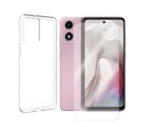 JUANIO Verre trempé + Coque de Protection Compatible avec Motorola Moto E14 4G 6,56"/Motorola Moto G04S 4G/Motorola Moto G04 4G/Motorola Moto G24 4G Coque Souple Silicone Transparente