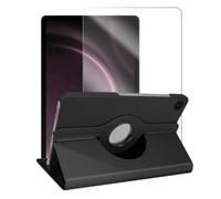 JUANIO Verre trempé + Coque Rotatif en Simili Cuir Compatible avec Samsung Galaxy Tab S10 FE 10.9" SM-X520, SM-X526, SM-X526B Housse Noir