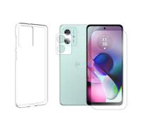 JUANIO Verre Trempé écran Protecteur Compatible avec Motorola Moto G54 5G/Motorola Moto G55 5G + Coque Transparente Silicone Souple + Verre Trempé Caméra Arrière